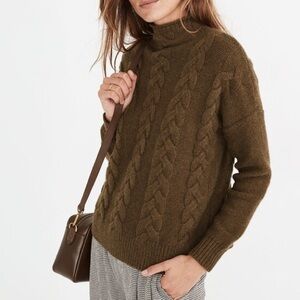 Madewell Cable Knit Mock Neck Sweater Small Heather Grass Chunky Knit